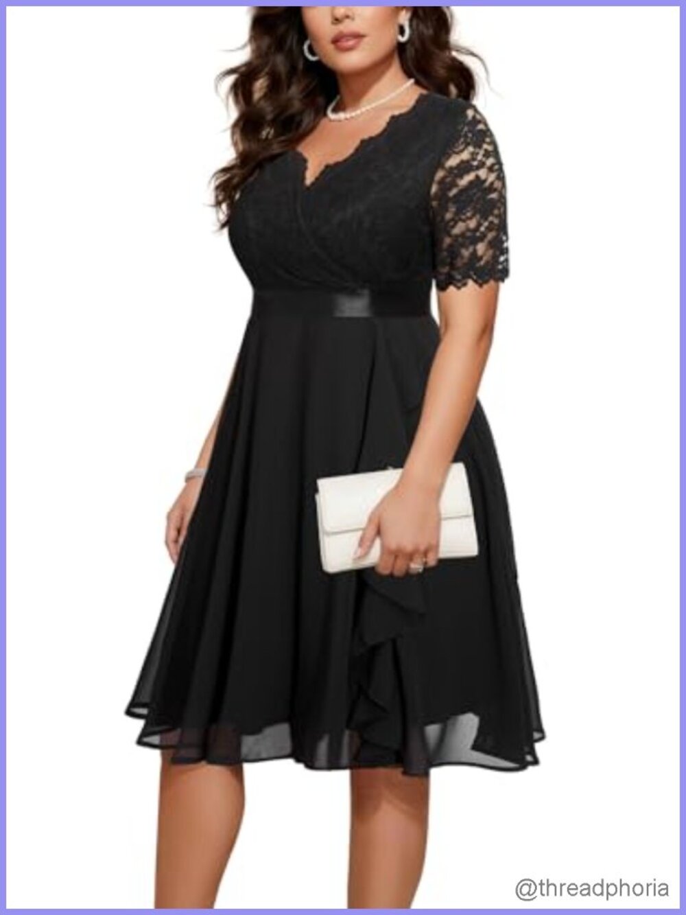 Plus Size Lace Chiffon Ruffle Tea Length Dress Formal Party